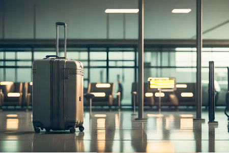 Gray luggage at airport for traveling and vacationing, Generative AIの素材