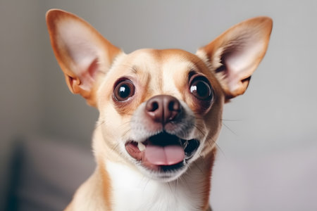 Close up portrait of surprised and amazed dog with big eyes and open mouth on isolated black background, front view. Generative AIの素材