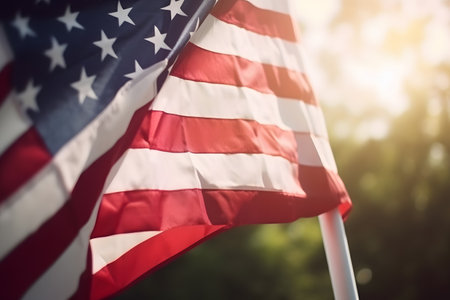 Close up of waving American flag for Memorial Day or Fourth of July, Generative AIの素材