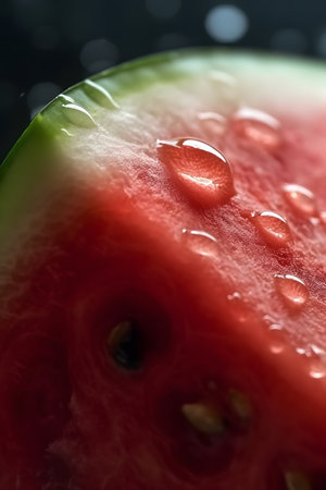 Close up of watermelon fruit slice with seeds, Generative AIの素材