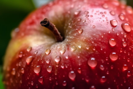 Closeup of red apple with waterdrops, Generative AIの素材