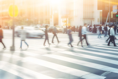 Blurred image of lots of business people walking on street in the city on morning rush hour. Generative AIの素材