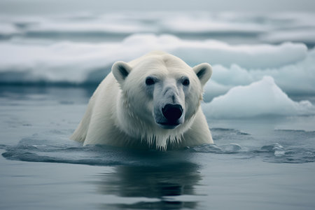 Large wild polar bear on melting ice, Generative AIの素材
