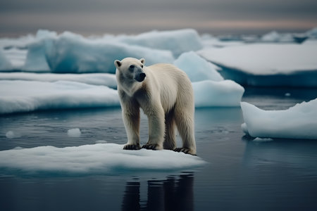 Large wild polar bear on melting ice, Generative AIの素材