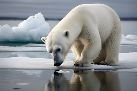 Large wild polar bear on melting ice, Generative AIの素材