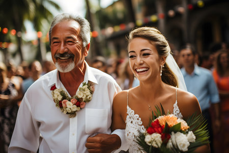 Father giving daughter away as bride on wedding day celebration and ceremonyの素材