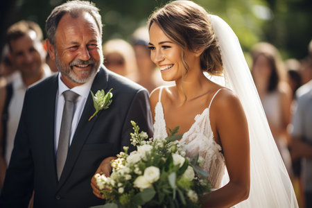 Father giving daughter away as bride on wedding day celebration and ceremonyの素材