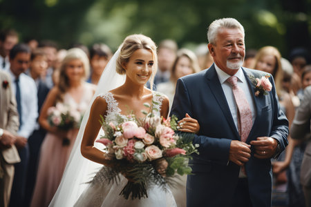 Father giving daughter away as bride on wedding day celebration and ceremonyの素材