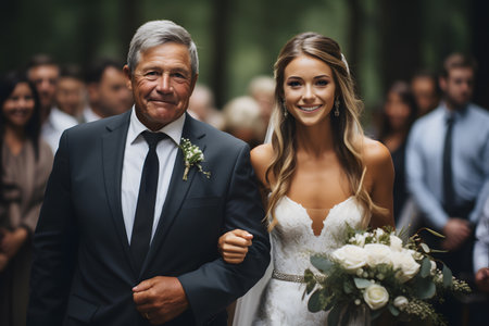 Father giving daughter away as bride on wedding day celebration and ceremonyの素材