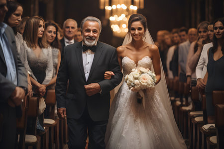 Father giving daughter away as bride on wedding day celebration and ceremonyの素材