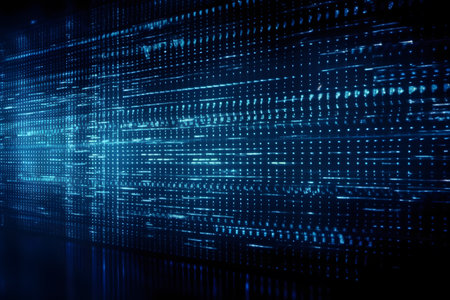 Blue digital cyberspace with advanced and complex data on computer screen backgroundの素材