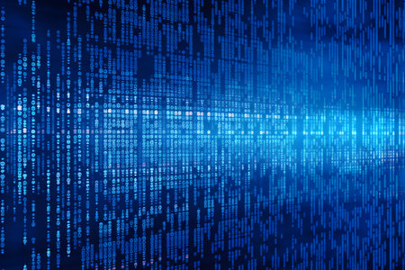 Blue digital cyberspace with advanced and complex data on computer screen backgroundの素材