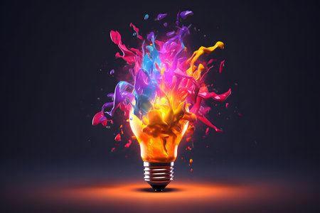 Lightbulb moment and idea concept with explosive multi-color burst of fireの素材