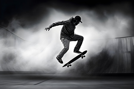 Male skater doing kickflip on the ramp at skate parkの素材