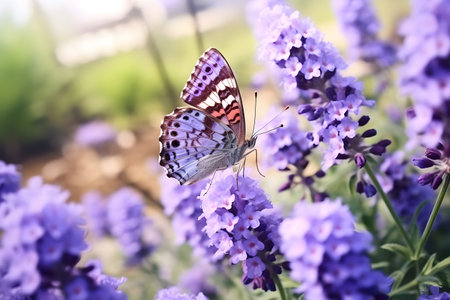 Beautiful violet butterfly rest on a wild flower in natural during spring timeの素材