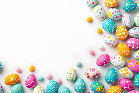 Colorful painted Easter eggs banner for copy spaceの素材