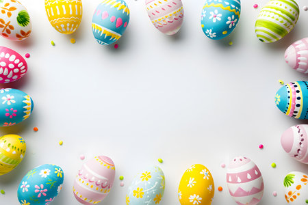 Colorful painted Easter eggs banner for copy spaceの素材