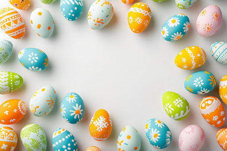 Colorful painted Easter eggs banner for copy spaceの素材