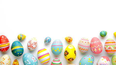 Colorful painted Easter eggs banner for copy spaceの素材