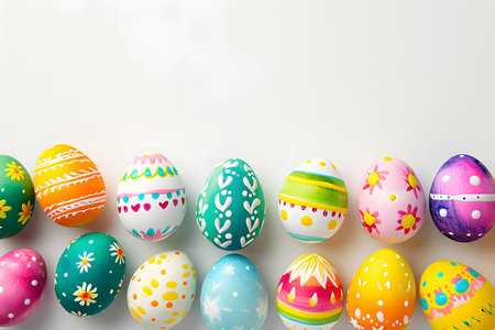 Colorful painted Easter eggs banner for copy spaceの素材