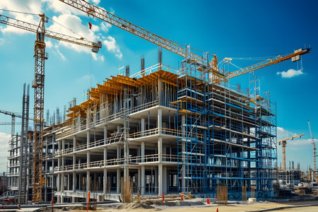 New large commercial or apartment building is under construction at the construction site for city industrial developmentの素材