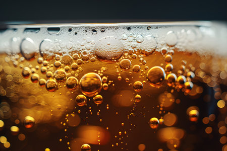 Macro close up shot of beer glass surface with water drops from condensationの素材