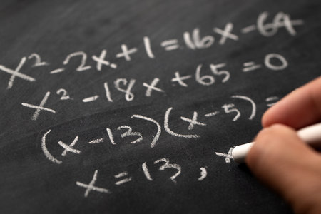 Mathematical operations and algebra mathematic formulas written with chalk on the blackboard