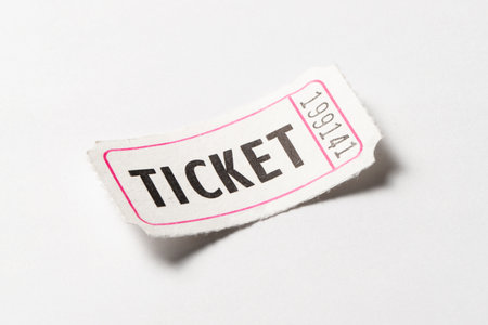 Single white vintage admission ticket isolated on white background, ark curveの写真素材