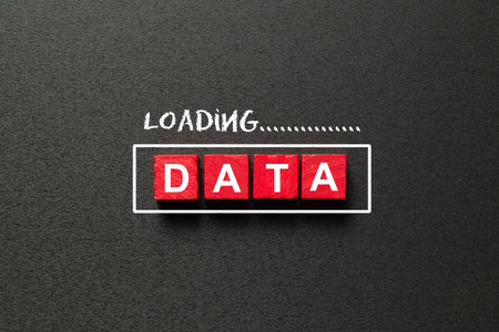DATA word written on red cubes loading, concept of digital data processing or back up.
