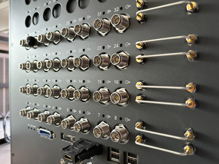 Close up of multi ports wireless electronics test and measurement equipmentの写真素材