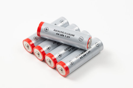 AA LR6 1.5V batteries isolated on white background, themes of portable power, energy, and electronic accessories.の写真素材
