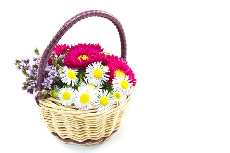 This is a picture of the flower basket made by such as wild chrysanthemum and aster の写真素材