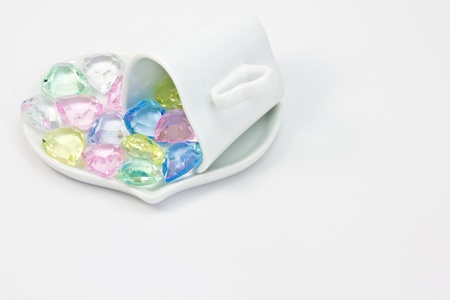 This is a picture of the colorful heart in a saucer.の写真素材