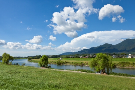This is the landscape of the riverside of the summer I was taken in August.の写真素材
