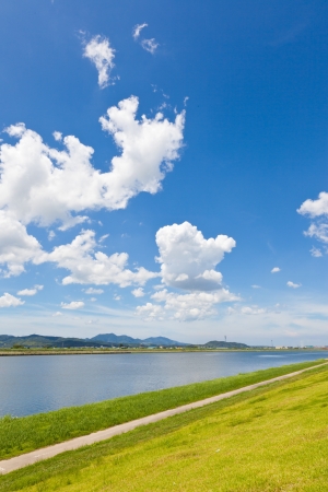 This is the landscape of the riverside of the summer I was taken in July の写真素材