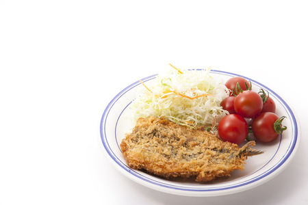 These are the vegetables and fried fish.の写真素材