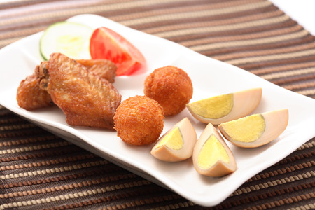 egg chicken deep fry shrimp ballの写真素材