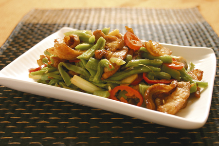 stir fried vegetable with pork slicesの写真素材