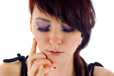 Beautiful Woman with her Eyes Closedの写真素材