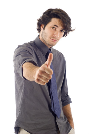 business man with thumbs up isolated over whiteの写真素材