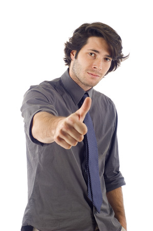 business man with thumbs up isolated over whiteの写真素材