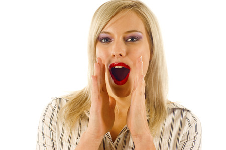Blond Woman Trying to Get her Message across by Shoutingの写真素材