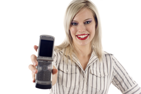 Busines Woman Showing Her Mobile Phoneの写真素材