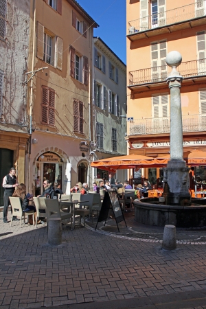 Antibes, France, 13th February, 2013, People enjoying the spring sun at a caf?n Antibesのeditorial素材