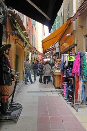 Nice, France, 14th February, 2013, A crowded alley with things to buyのeditorial素材