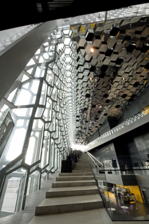 30th March 2013, Reykjavik, Iceland. The amazing interior of the concert hall and conference center of Harpa, which is located in the harbour of the capital Reykjavik.のeditorial素材