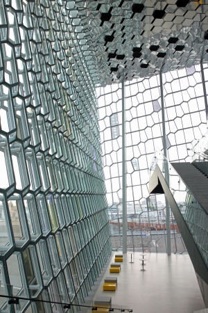 30th March 2013, Reykjavik, Iceland. The amazing interior of the concert hall and conference center of Harpa, which is located in the harbour of the capital Reykjavik.のeditorial素材