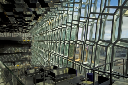 30th March 2013, Reykjavik, Iceland. The amazing interior of the concert hall and conference center of Harpa, which is located in the harbour of the capital Reykjavik.のeditorial素材