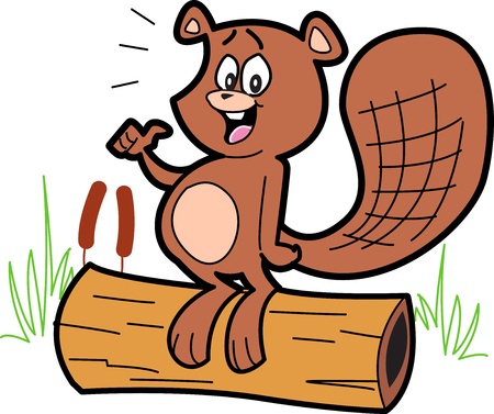 Happy Cartoon Beaver Standing On a Logのイラスト素材