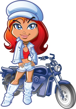 Biker Girl Posing With White Leather Outfit and Attitudeのイラスト素材